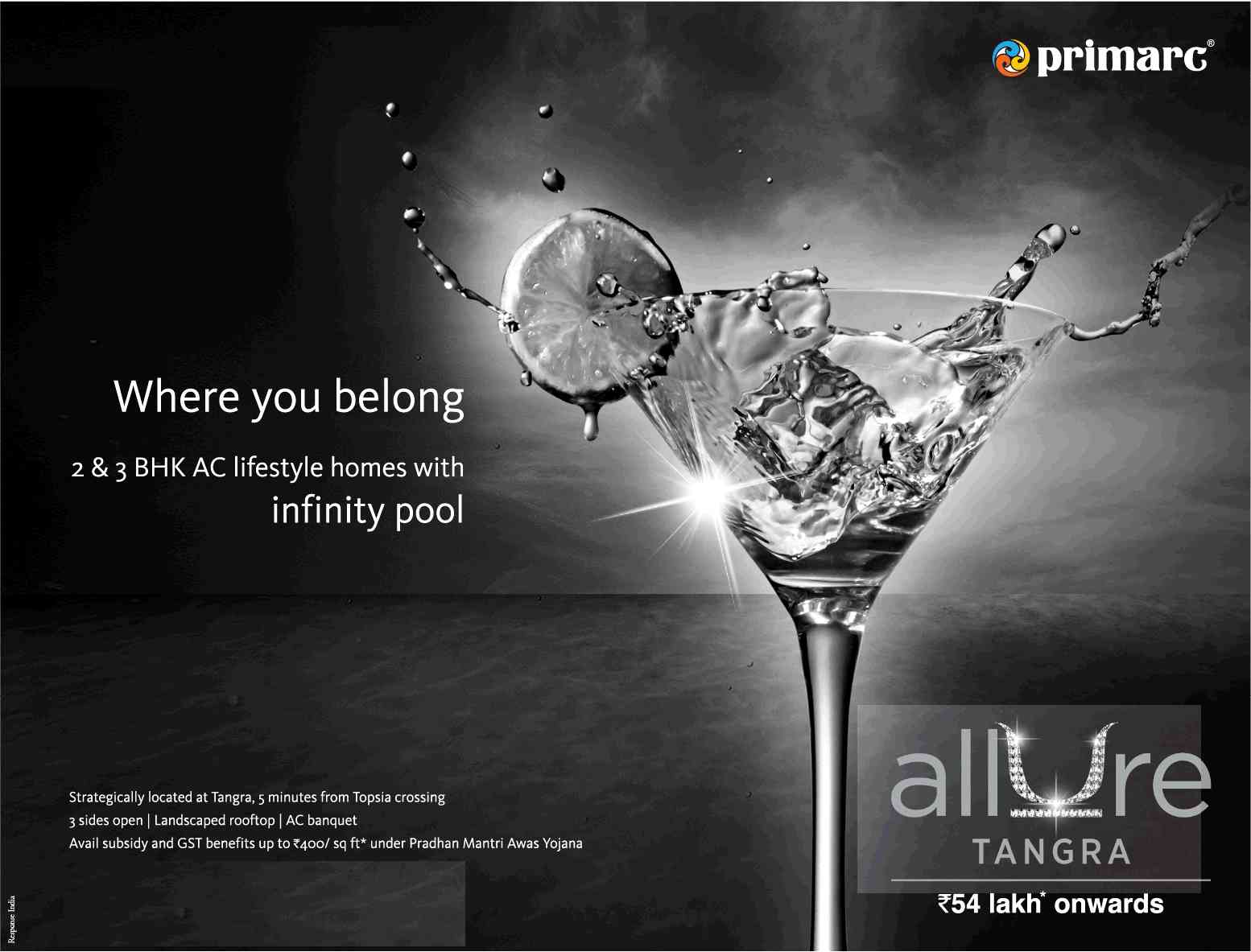 Book 2 & 3 BHK AC lifestyle homes starting at Rs. 54 Lakhs onwards at Primarc Allure in Kolkata
